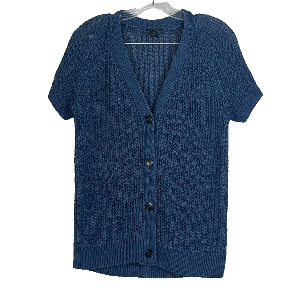 Lafayette 148 New York Women's S Hemp Short Sleeve Open Weave Button Up Shirt